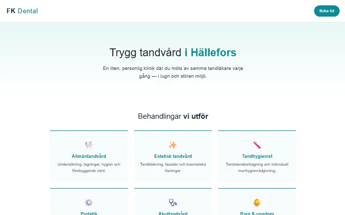Skärmdump av FK Dentals hemsida