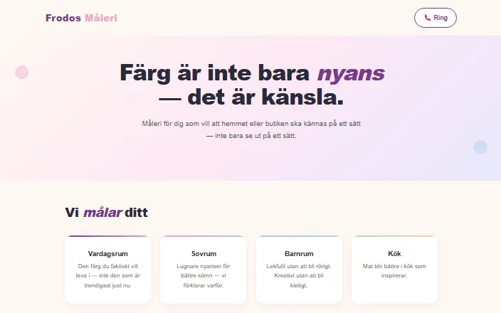 Skärmdump av Frodos Måleris hemsida
