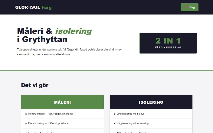 Skärmdump av Glor-Isol Färgs hemsida