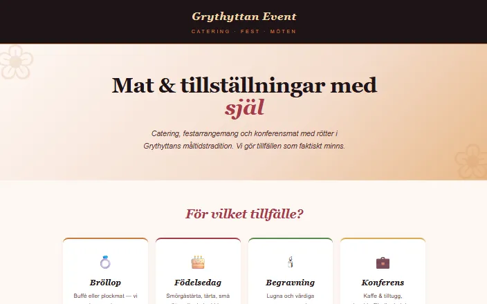 Skärmdump av Grythyttan Event ABs hemsida