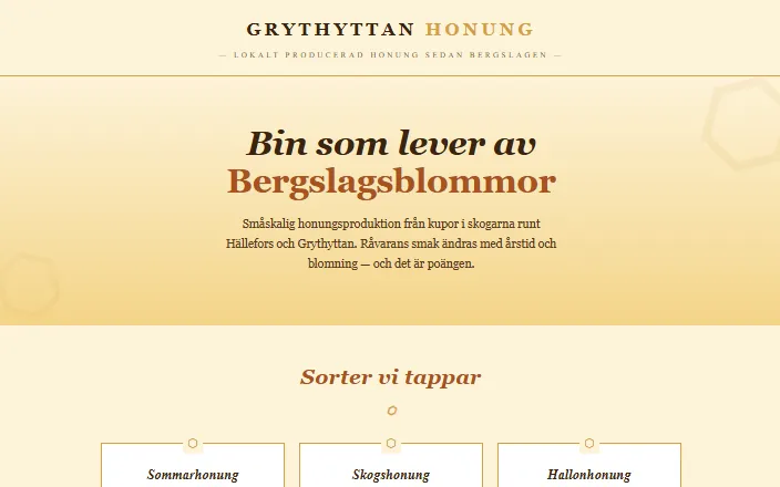Skärmdump av Grythyttan Honungs hemsida