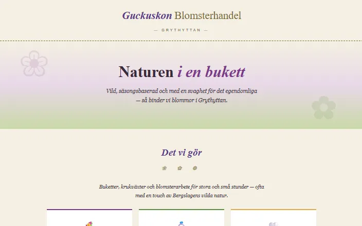 Skärmdump av Guckuskon Blomsterhandels hemsida