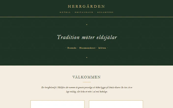 Skärmdump av Hotell & Restaurang Herrgårdens hemsida