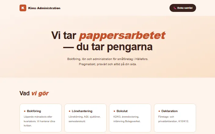 Skärmdump av Kims Administrations hemsida