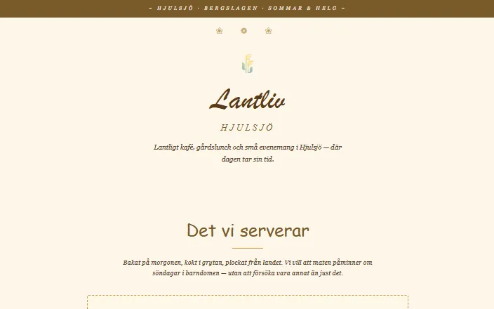 Skärmdump av Lantliv Hjulsjös hemsida