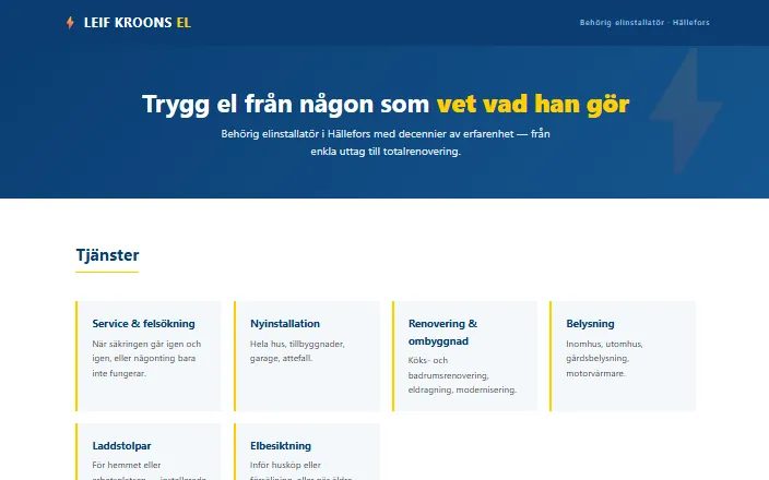 Skärmdump av Leif Kroons Els hemsida