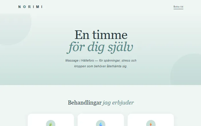 Skärmdump av Norimi Massages hemsida