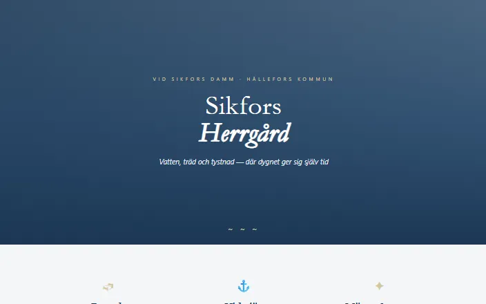 Skärmdump av Sikfors Herrgårds hemsida