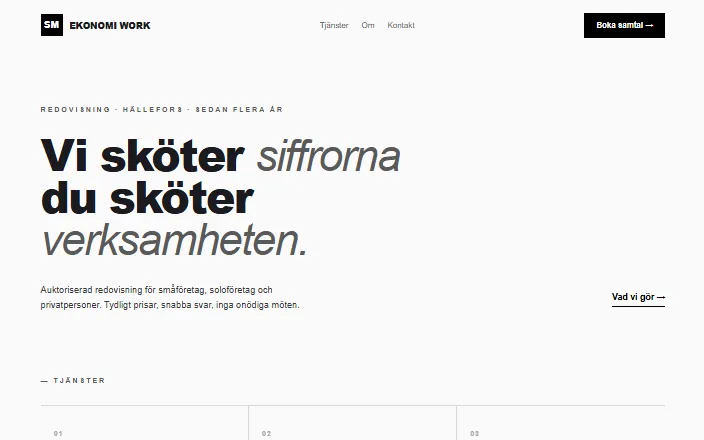 Skärmdump av SM Ekonomi Works hemsida