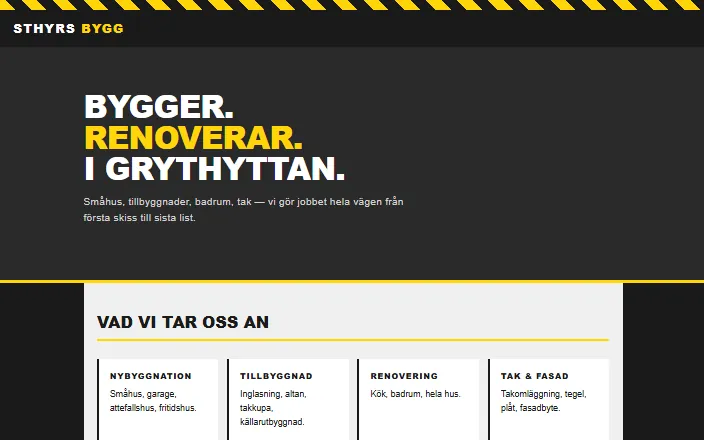 Skärmdump av Sthyrs Byggs hemsida