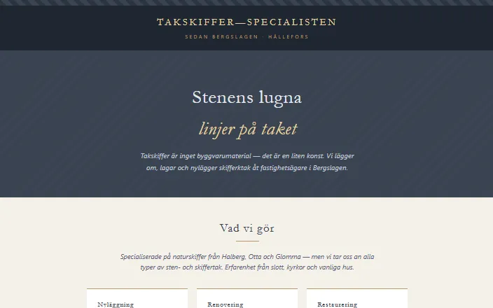 Skärmdump av Takskifferspecialisten ABs hemsida