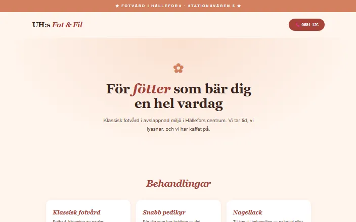 Skärmdump av UH:s Fot & Fils hemsida
