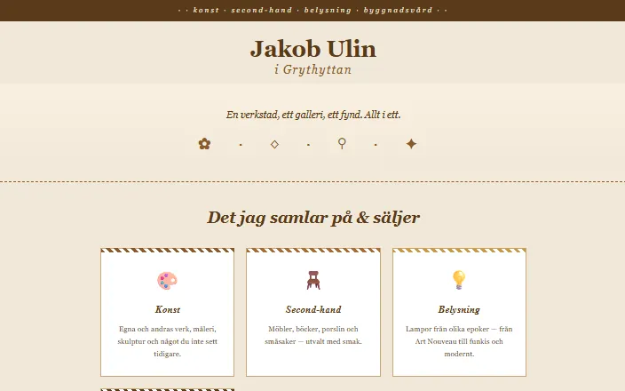 Skärmdump av Jakob Ulins hemsida