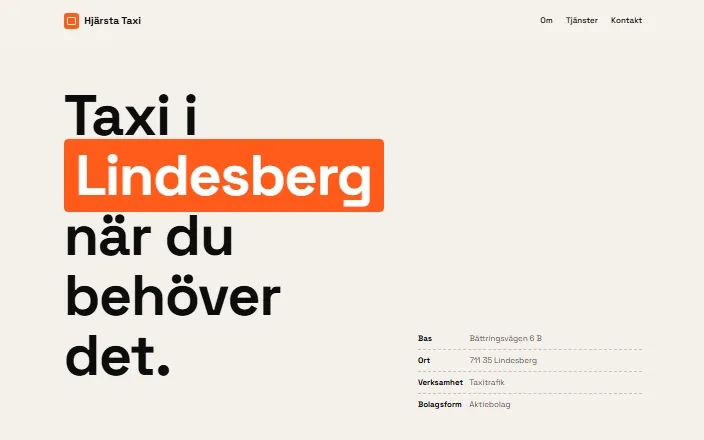 Skärmdump av Hjärsta Taxi ABs hemsida