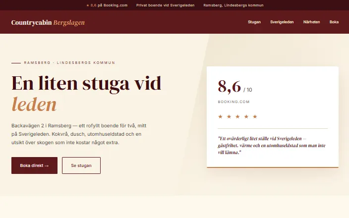 Skärmdump av Countrycabin Bergslagens hemsida