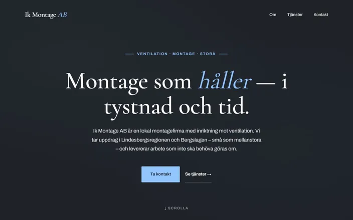 Skärmdump av Ik Montage ABs hemsida