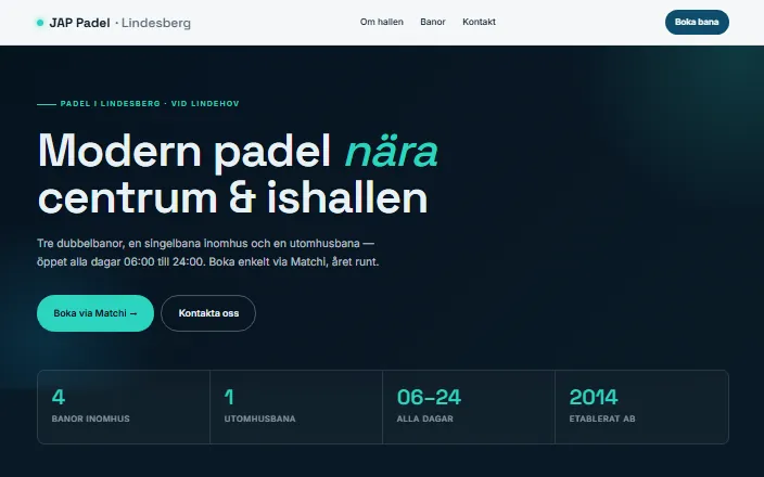 Skärmdump av Jap Padel Lindesbergs hemsida