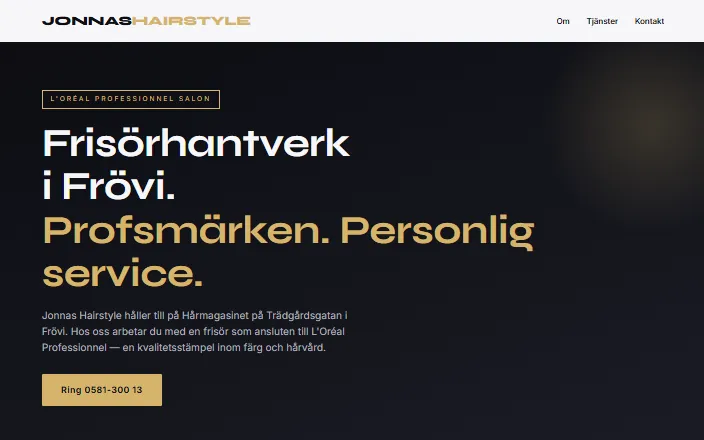 Skärmdump av Jonnas Hairstyles hemsida