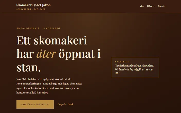 Skärmdump av Skomakeri Josef Jakobs hemsida