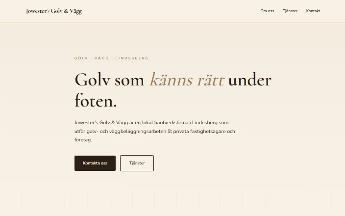Skärmdump av Jowester's Golv & Väggs hemsida