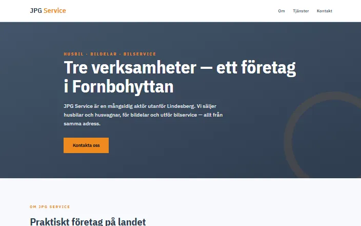 Skärmdump av JPG Services hemsida