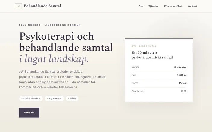 Skärmdump av JW Behandlande Samtals hemsida