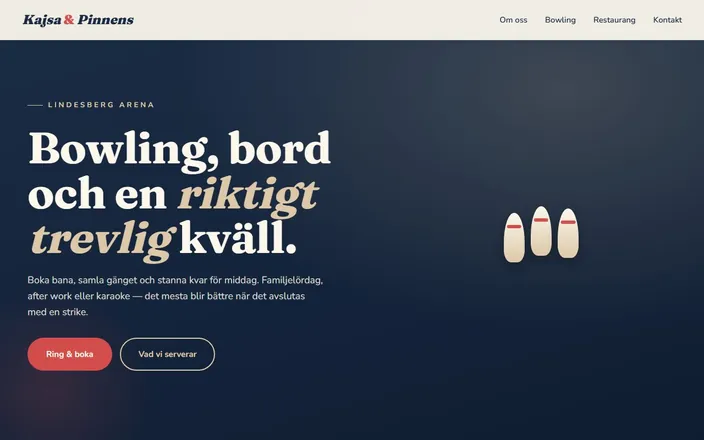 Skärmdump av Kajsa & Pinnenss hemsida