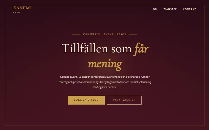 Skärmdump av Kanebo Event ABs hemsida