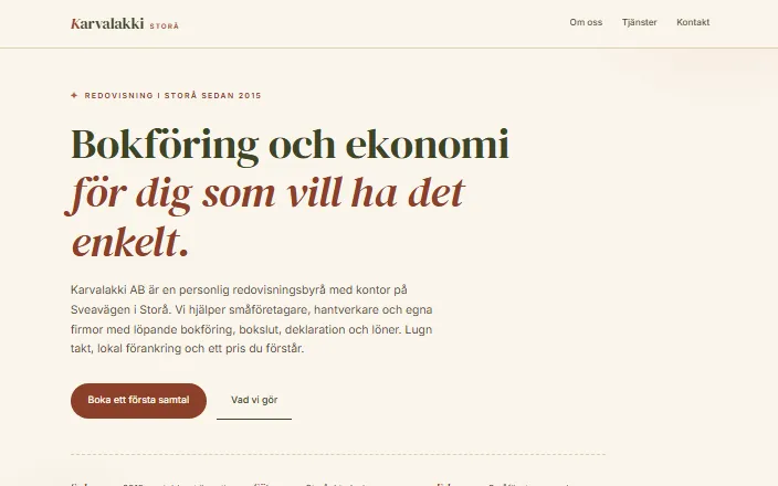 Skärmdump av Karvalakki ABs hemsida