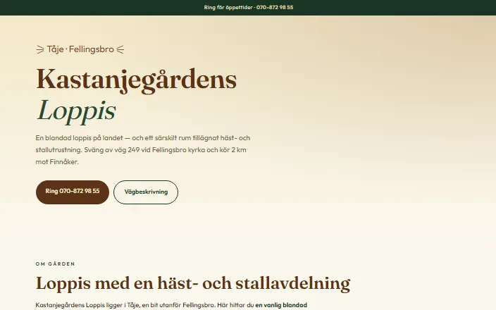 Skärmdump av Kastanjegårdens Loppiss hemsida