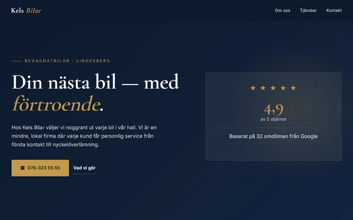 Skärmdump av Kels Bilars hemsida