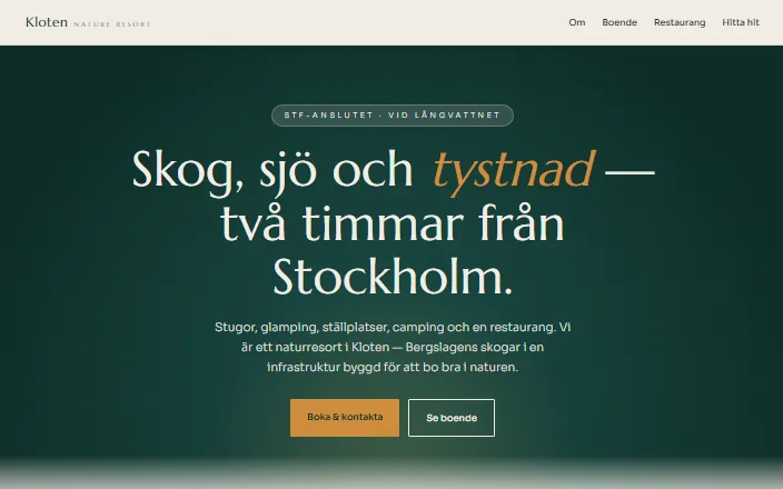 Skärmdump av Kloten Nature Resorts hemsida