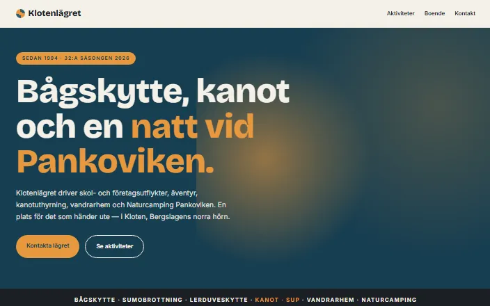 Skärmdump av Klotenlägrets hemsida