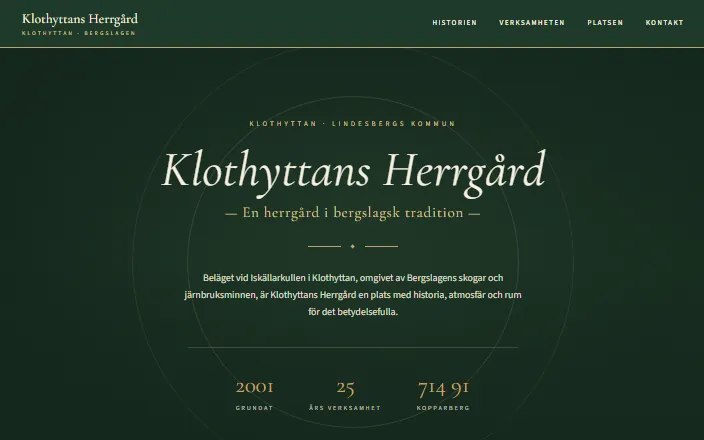 Skärmdump av Klothyttans Herrgårds hemsida
