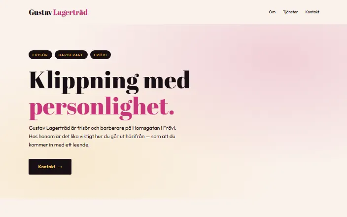 Skärmdump av Gustav Lagerträds hemsida