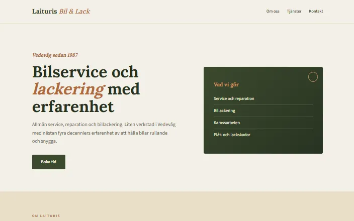 Skärmdump av Laituris Bil & Lack HBs hemsida