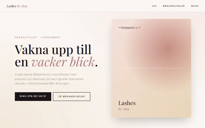 Skärmdump av Lashes By Moas hemsida
