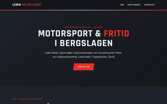 Skärmdump av Ledin Motor Sports hemsida