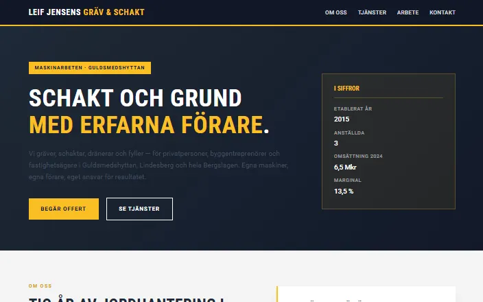 Skärmdump av Leif Jensens Gräv & Schakt ABs hemsida