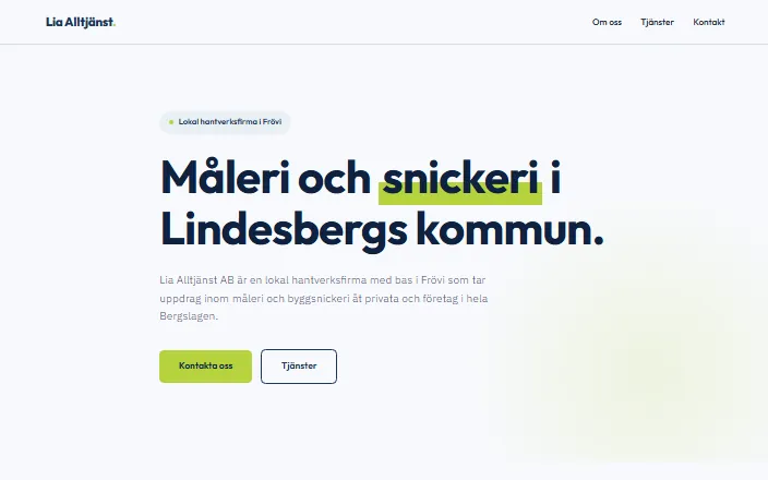 Skärmdump av Lia Alltjänst ABs hemsida
