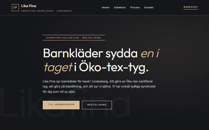 Skärmdump av Lika Finas hemsida