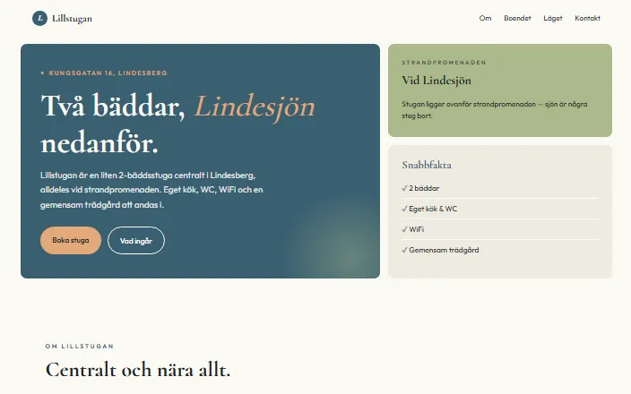 Skärmdump av Lillstugan B&B Lindesbergs hemsida