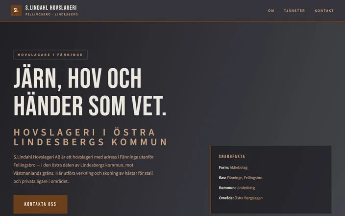Skärmdump av S.Lindahl Hovslageri ABs hemsida