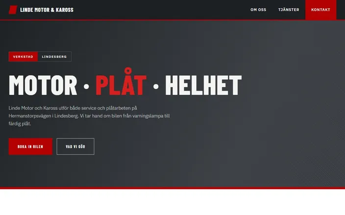 Skärmdump av Linde Motor och Kaross KBs hemsida