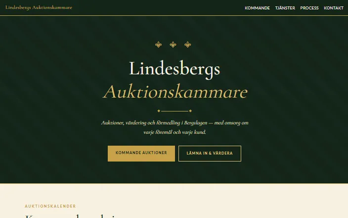 Skärmdump av Lindesbergs Auktionskammares hemsida