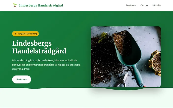Skärmdump av Lindesbergs Handelsträdgårds hemsida