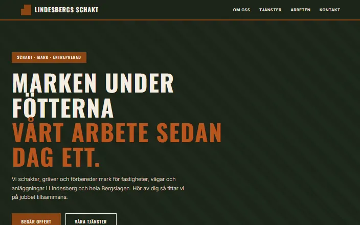 Skärmdump av Lindesbergs Schakt ABs hemsida