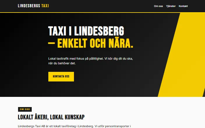 Skärmdump av Lindesbergs Taxi ABs hemsida