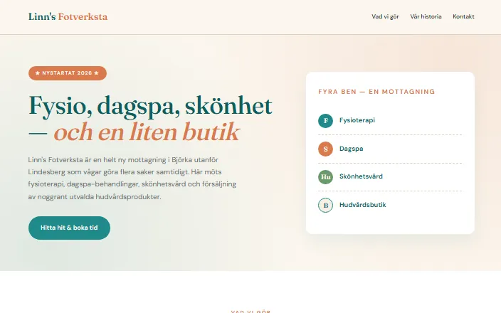 Skärmdump av Linn's Fotverkstas hemsida