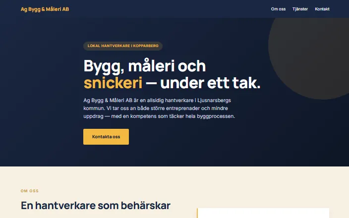 Skärmdump av Ag Bygg & Måleri ABs hemsida